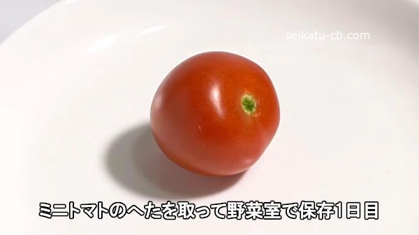 ミニトマトのへたを取って野菜室で保存1日目