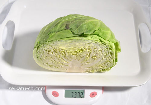 そのまま野菜室で保存したカットキャベツの重さは737.2 g