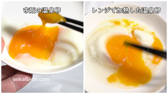 市販の温泉卵とレンジで加熱した温泉卵