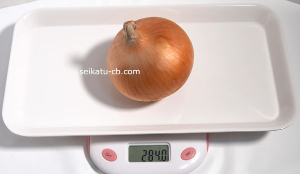 たまねぎを野菜室で保存4週間目の重さは285.4g