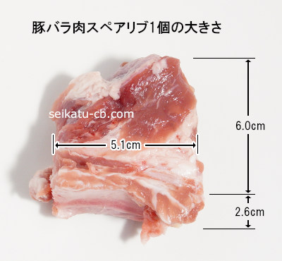豚バラ肉スペアリブ1個の大きさ