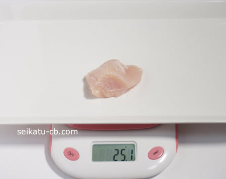 一口サイズの鶏胸肉1切れの重さは25.1g