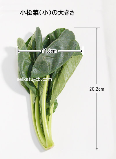 小（S）サイズの小松菜1株の大きさ