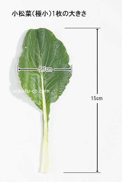 極小（2S）サイズの小松菜極1枚の大きさ