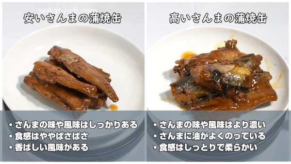 安いさんまの蒲焼缶と高いさんまの蒲焼缶の味や食感の違い